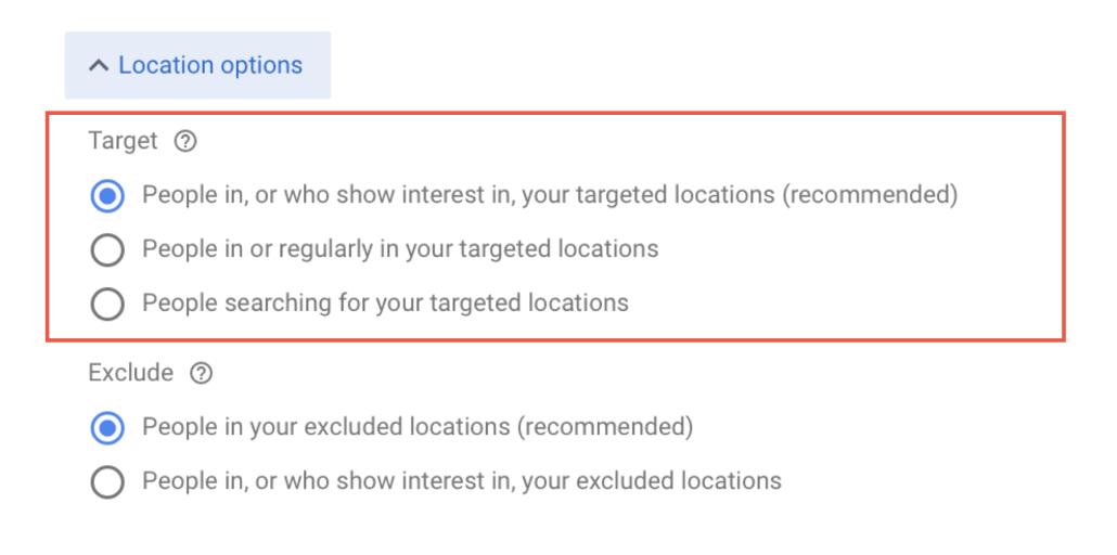 Location options – Target.