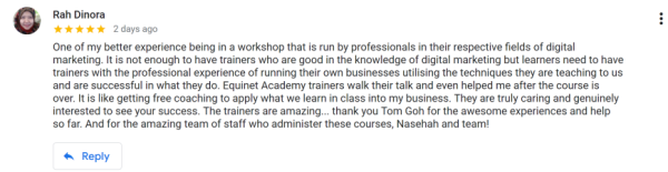 Google Review for Equinet Academy to demonstrate social proof