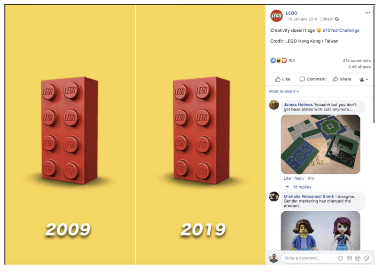 Lego 10yearchallenge instagram post